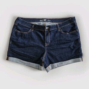 Old Navy Shorts Women 16 Navy Blue Cotton Roll Hem Stretch Beach Hippie Cottage